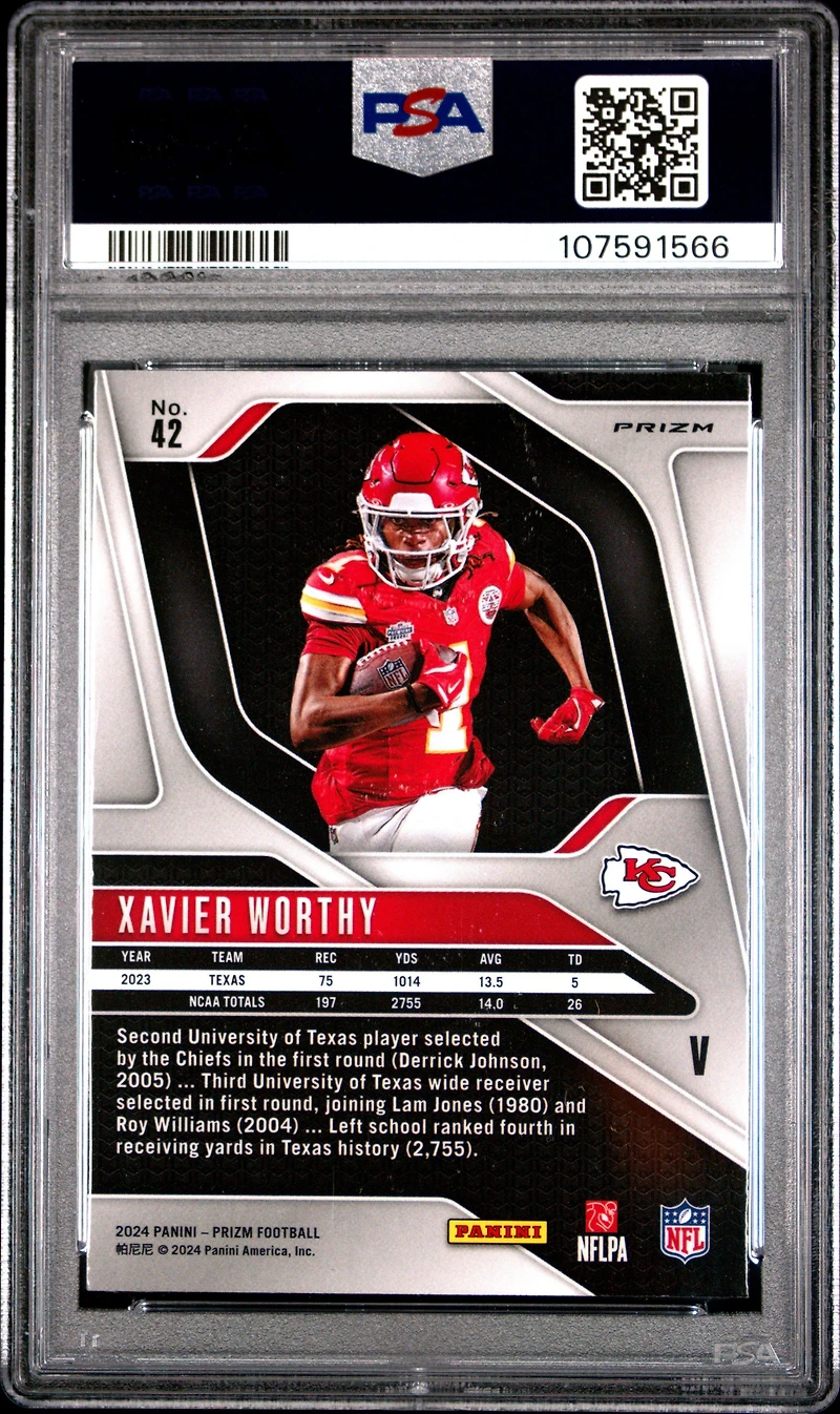 2024 Panini Prizm Rookie Variation 42 Xavier Worthy PSA 10