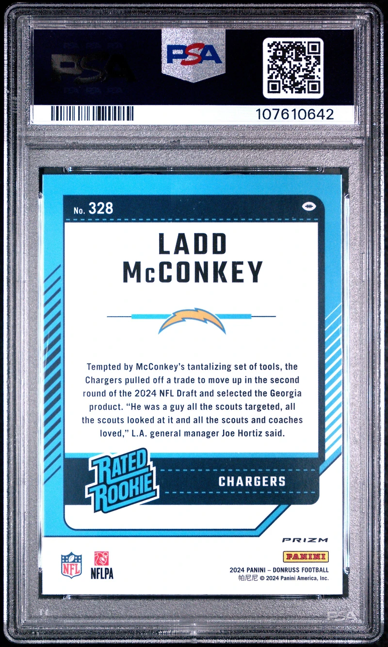 2024 Panini Donruss 328 Ladd Mcconkey Optic Preview-red & Green PSA 10