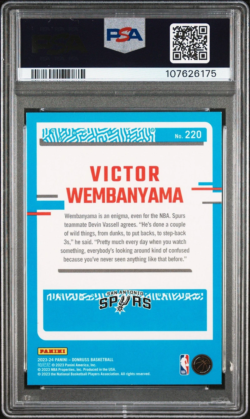 2023 Panini Donruss 220 Victor Wembanyama Holo Green Laser PSA