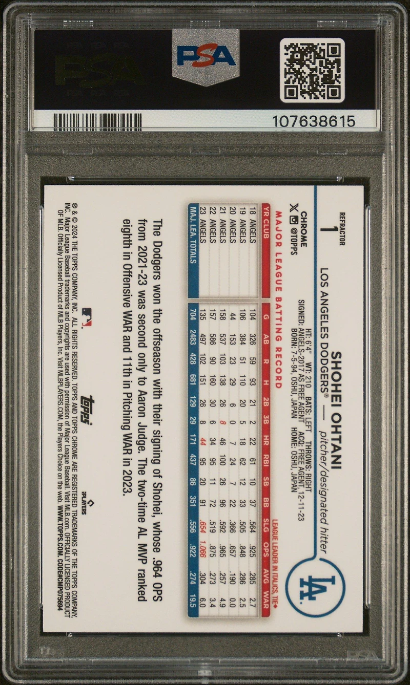 Topps Chrome 1 Shohei Ohtani Refractor PSA