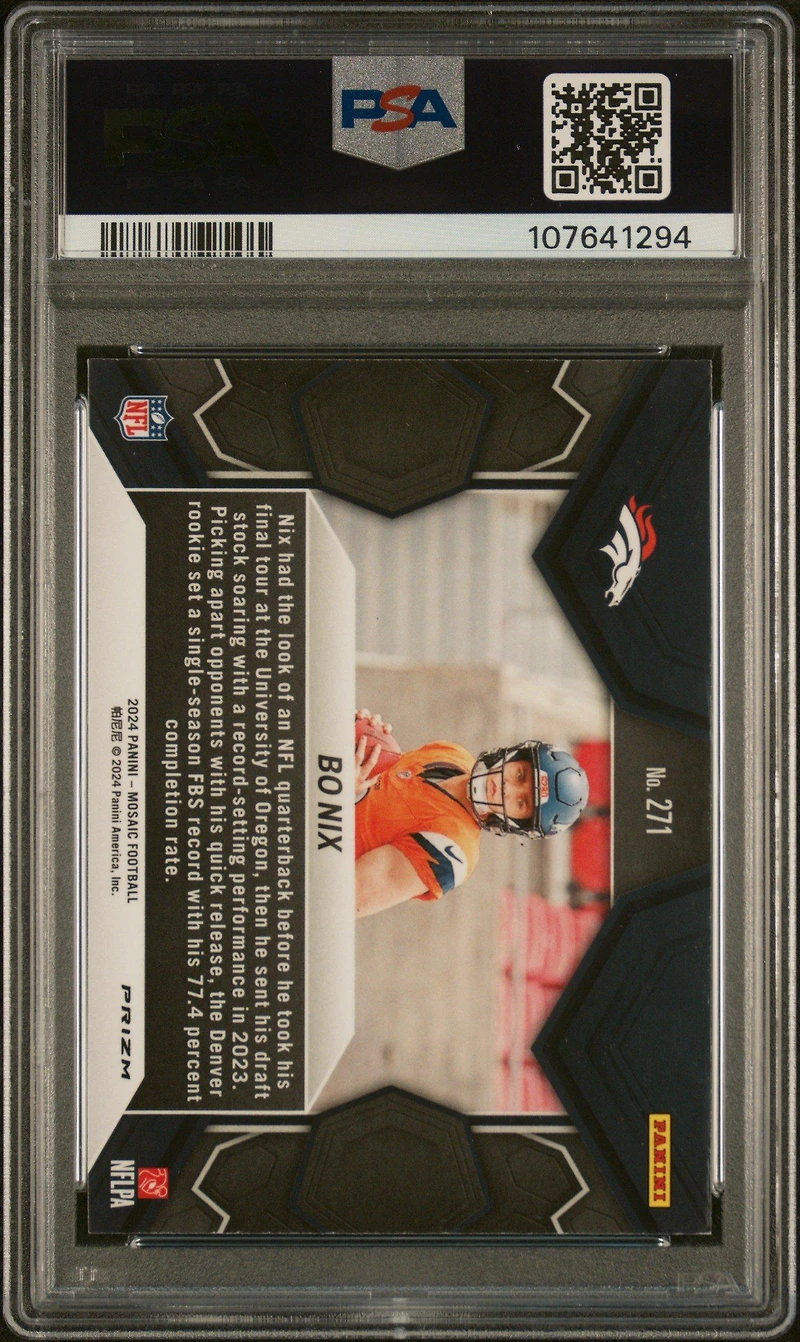 2024 Panini Mosaic 271 Bo Nix Reactive Blue PSA 9