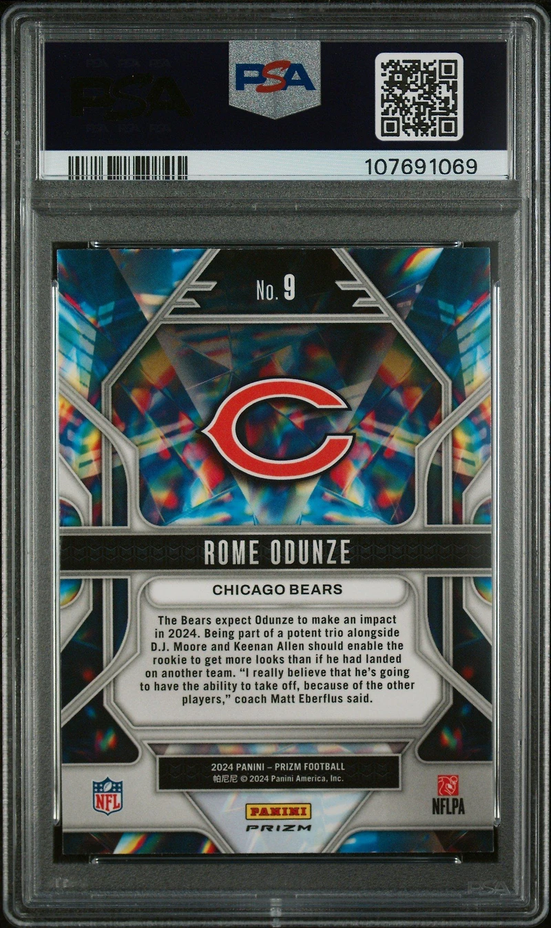 2024 Panini Prizm Prizmatic 9 Rome Odunze Green Prizm PSA 10