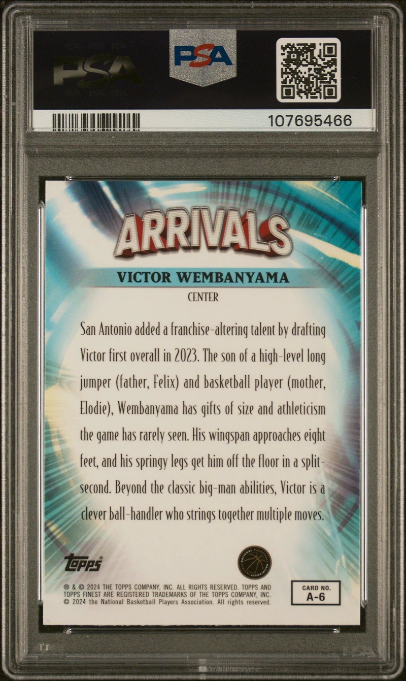 2023 Topps Finest Arrivals A6 Victor Wembanyama PSA 10