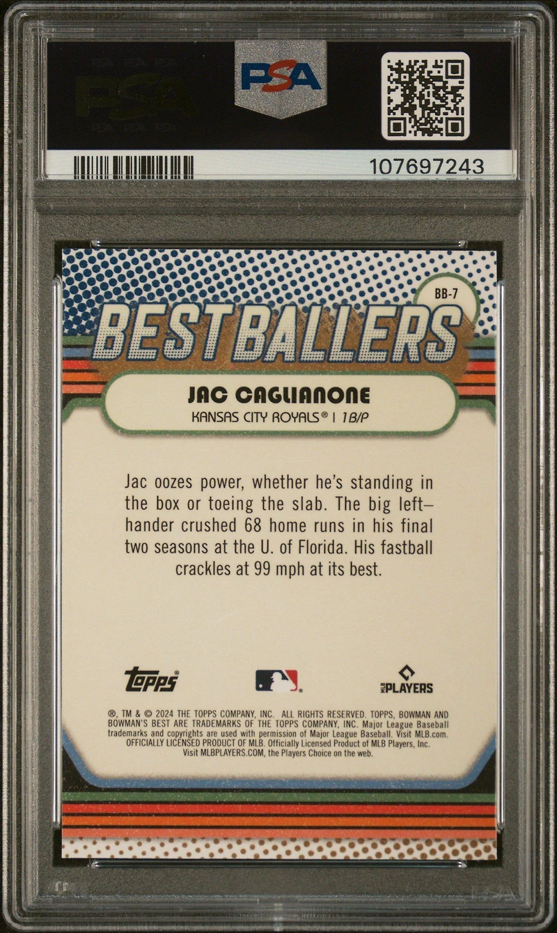 2024 Bowman's Best Best Ballers Bb7 Jac Caglianone PSA 10