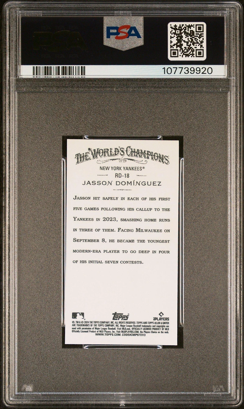 2024 Topps Allen & Ginter Rookie Design Variations Mini Rd18 Jasson Dominguez PSA 10