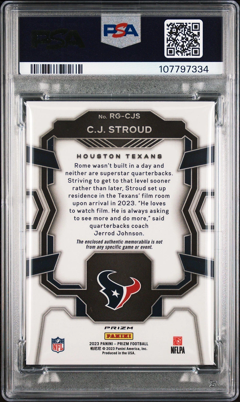 2023 Panini Prizm Rookie Gear Rgcjs Cj Stroud PSA 10