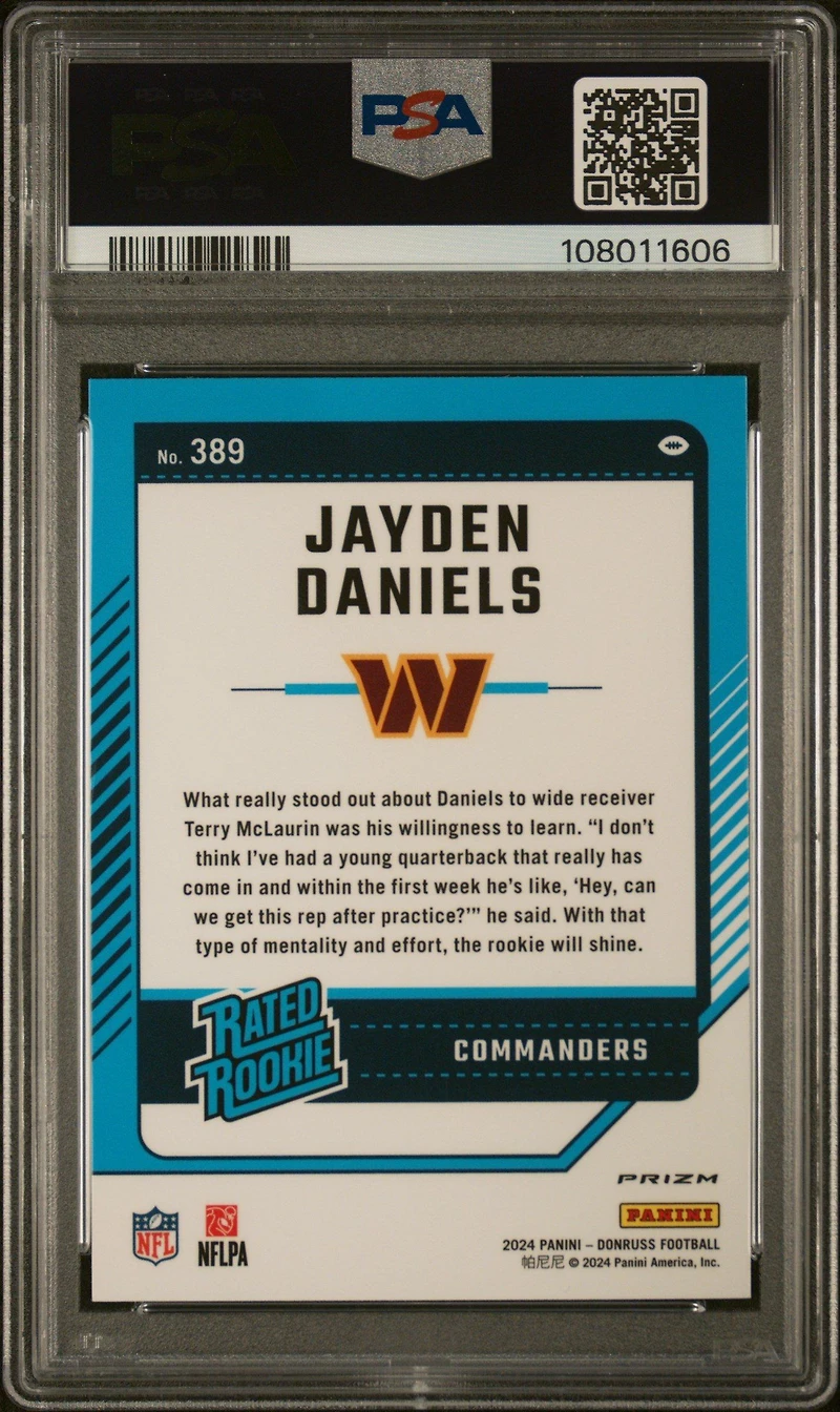 2024 Panini Donruss 389 Jayden Daniels Optic Preview-red & Green PSA