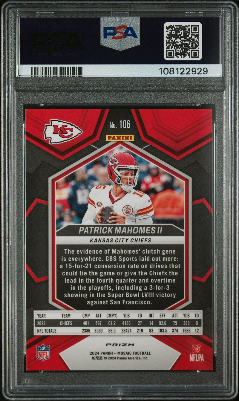 2024 Panini Mosaic 106 Patrick Mahomes Ii Green PSA 10