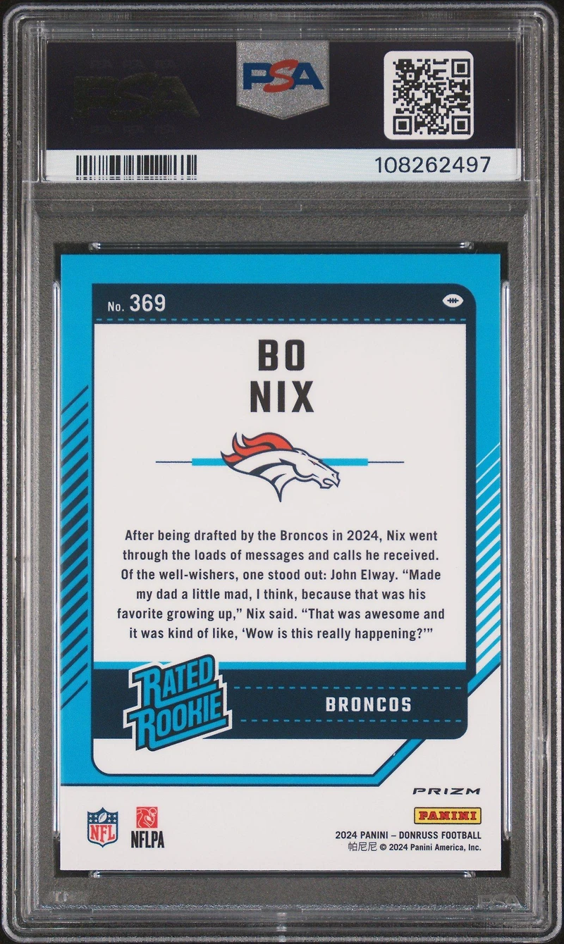 2024 Panini Donruss 369 Bo Nix Optic Preview-pink PSA 10