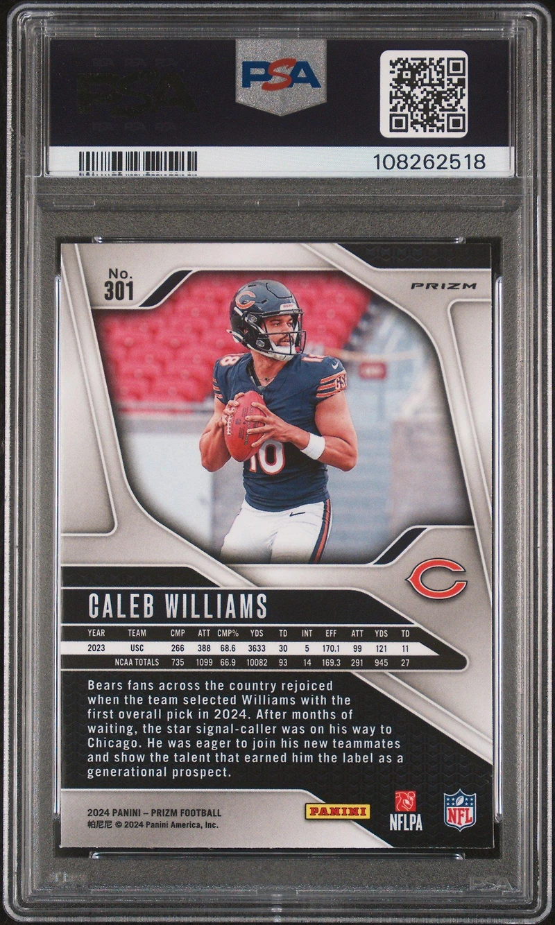 2024 Panini Prizm 301 Caleb Williams Red/white/blue Prizm PSA 9