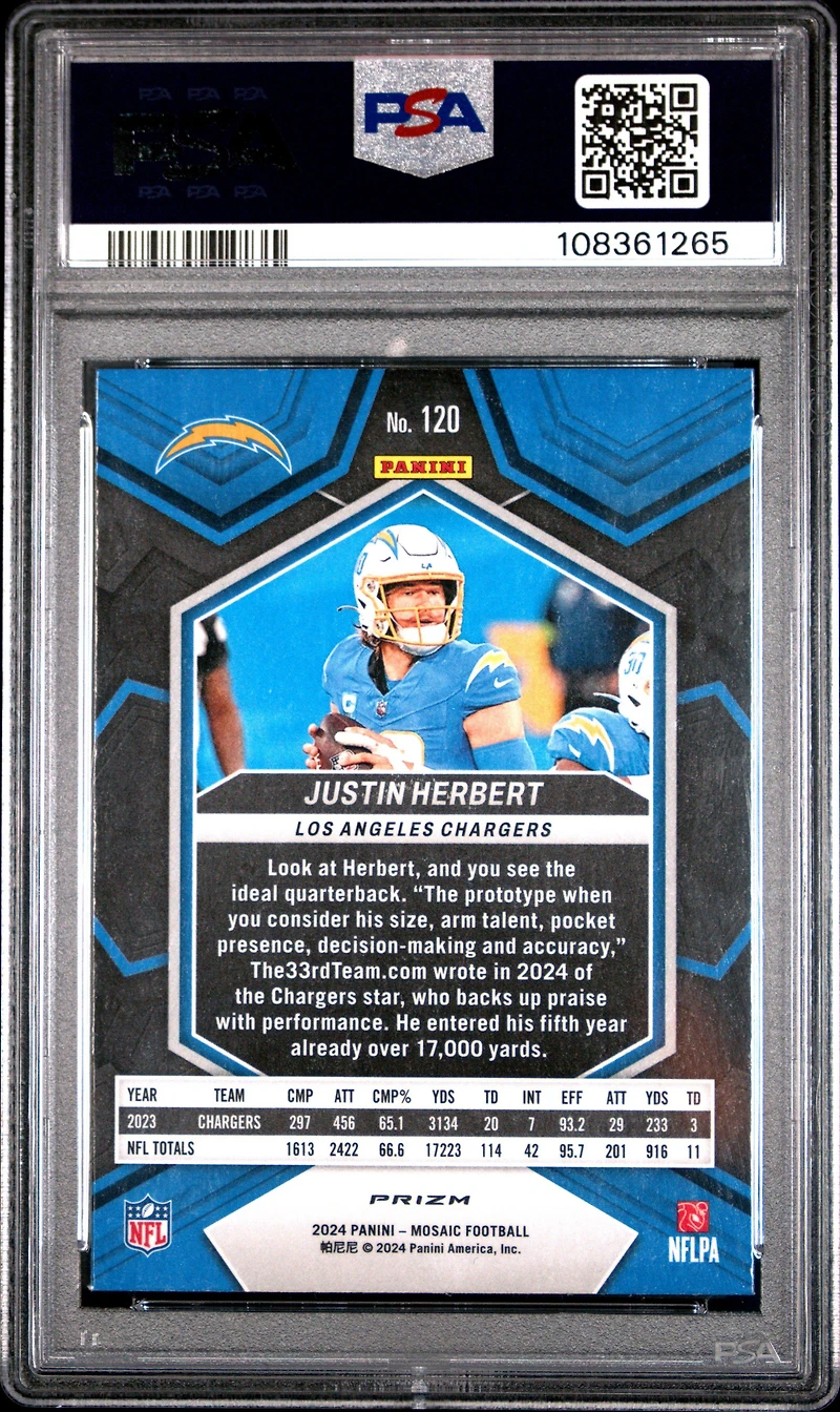 2024 Panini Mosaic 120 Justin Herbert Genesis PSA 10