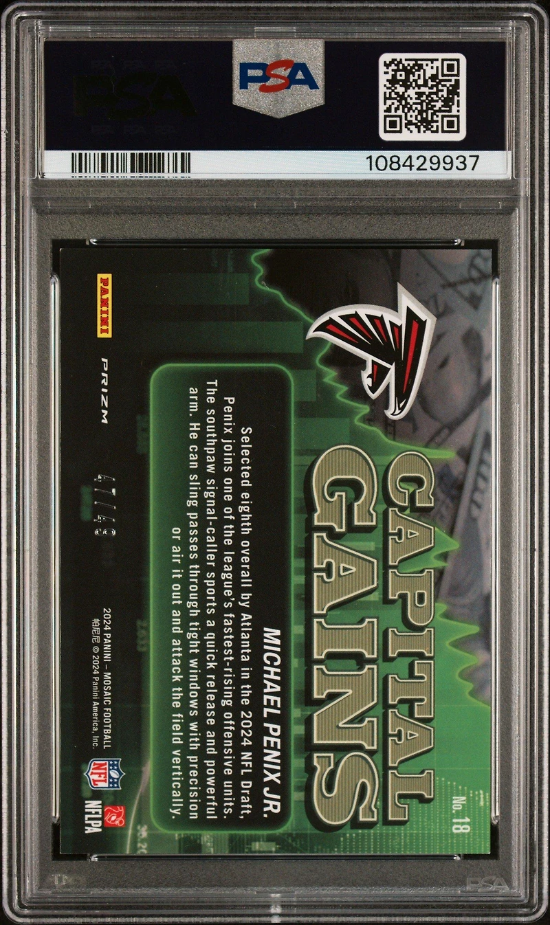 2024 Panini Mosaic Capital Gains 18 Michael Penix Jr. Purple PSA 9