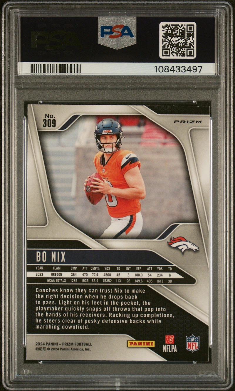 2024 Panini Prizm 309 Bo Nix Neon Green Pulsar PSA