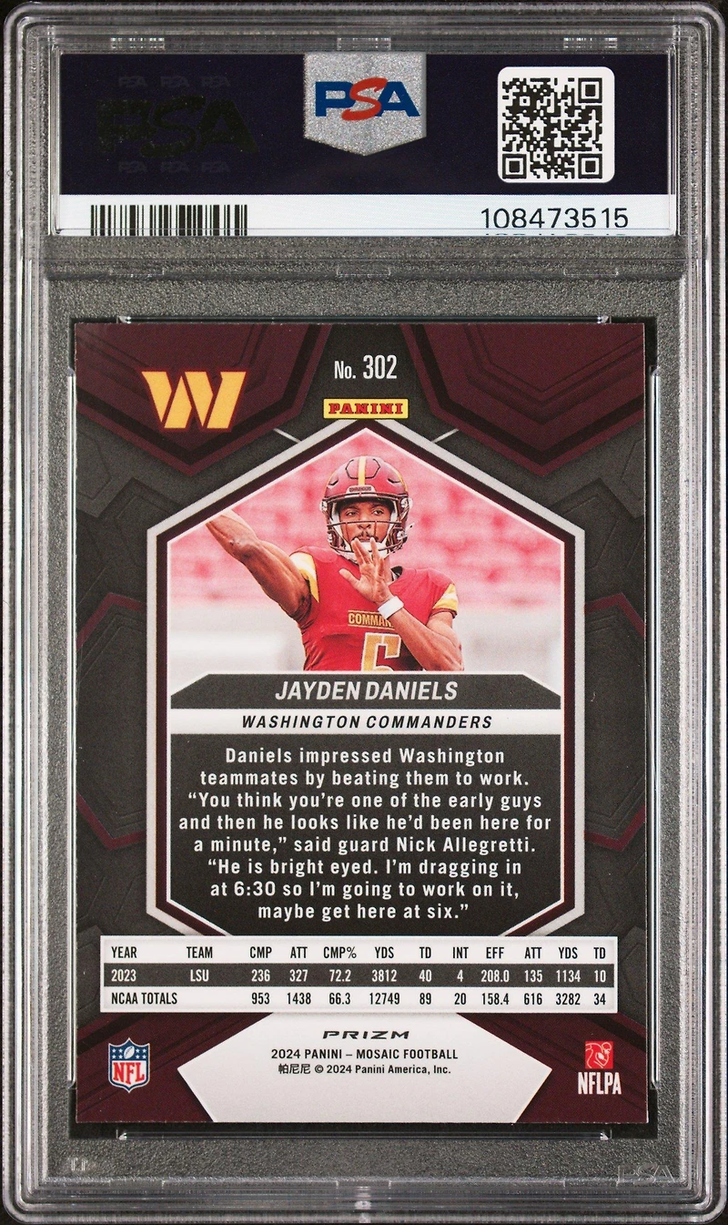 2024 Panini Mosaic 302 Jayden Daniels Reactive Yellow PSA