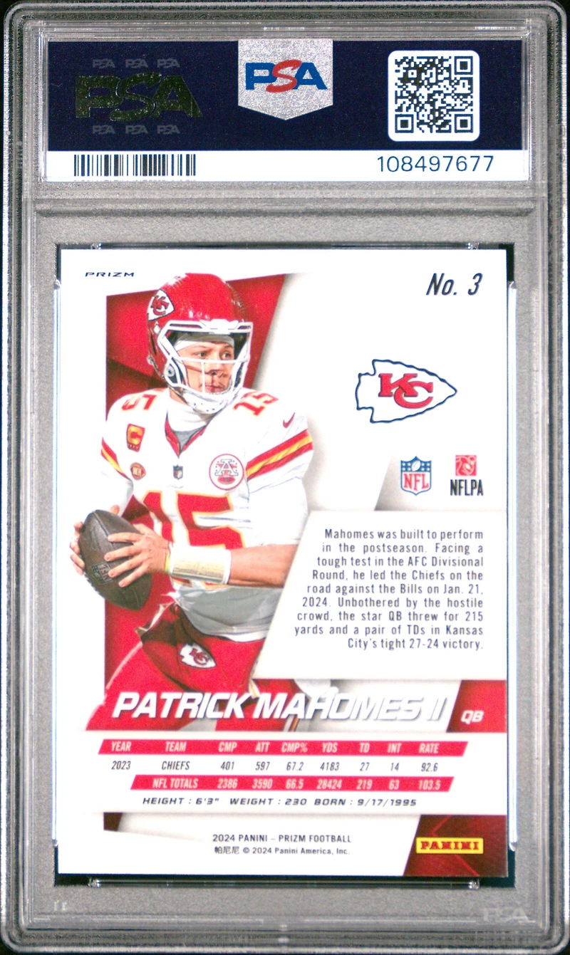 2024 Panini Prizm Prizm Flashback 3 Patrick Mahomes Ii PSA 10