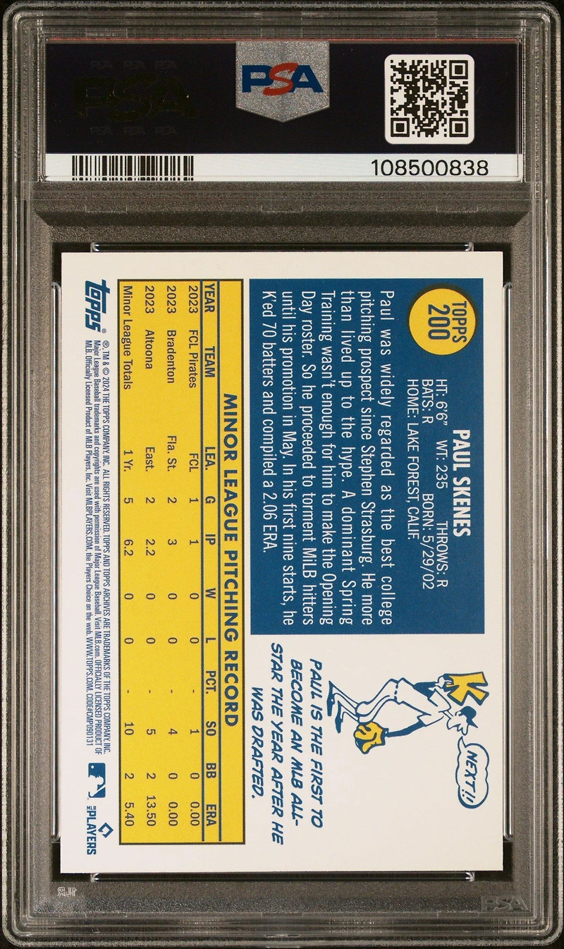 2024 Topps Archives 200 Paul Skenes Pink Foilboard PSA 9