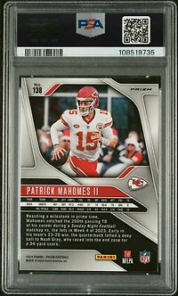 2024 Panini Prizm 138 Patrick Mahomes Ii Silver Prizm PSA 9