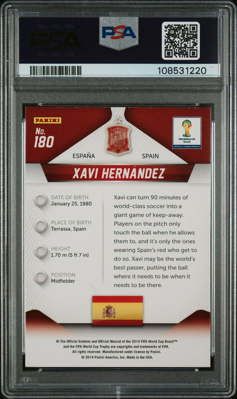 2014 Panini Prizm World Cup 180 Xavi Hernandez PSA 9