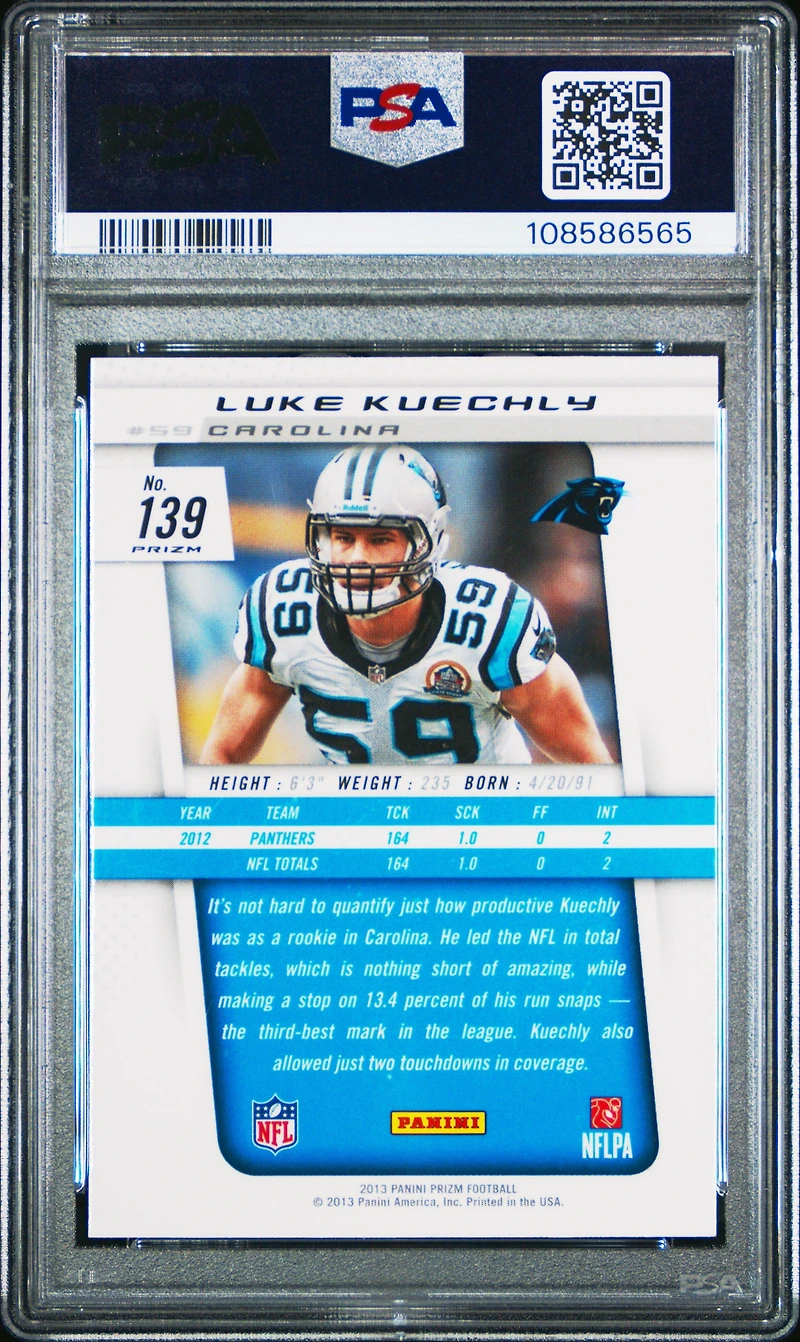 2013 Panini Prizm 139 Luke Kuechly Prizm PSA 10