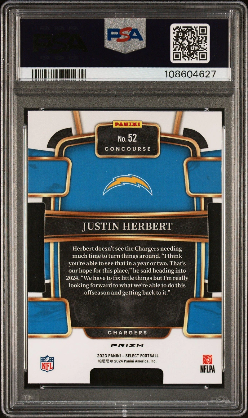 Panini Select Justin Herbert Die-cut Zebra Prizm PSA