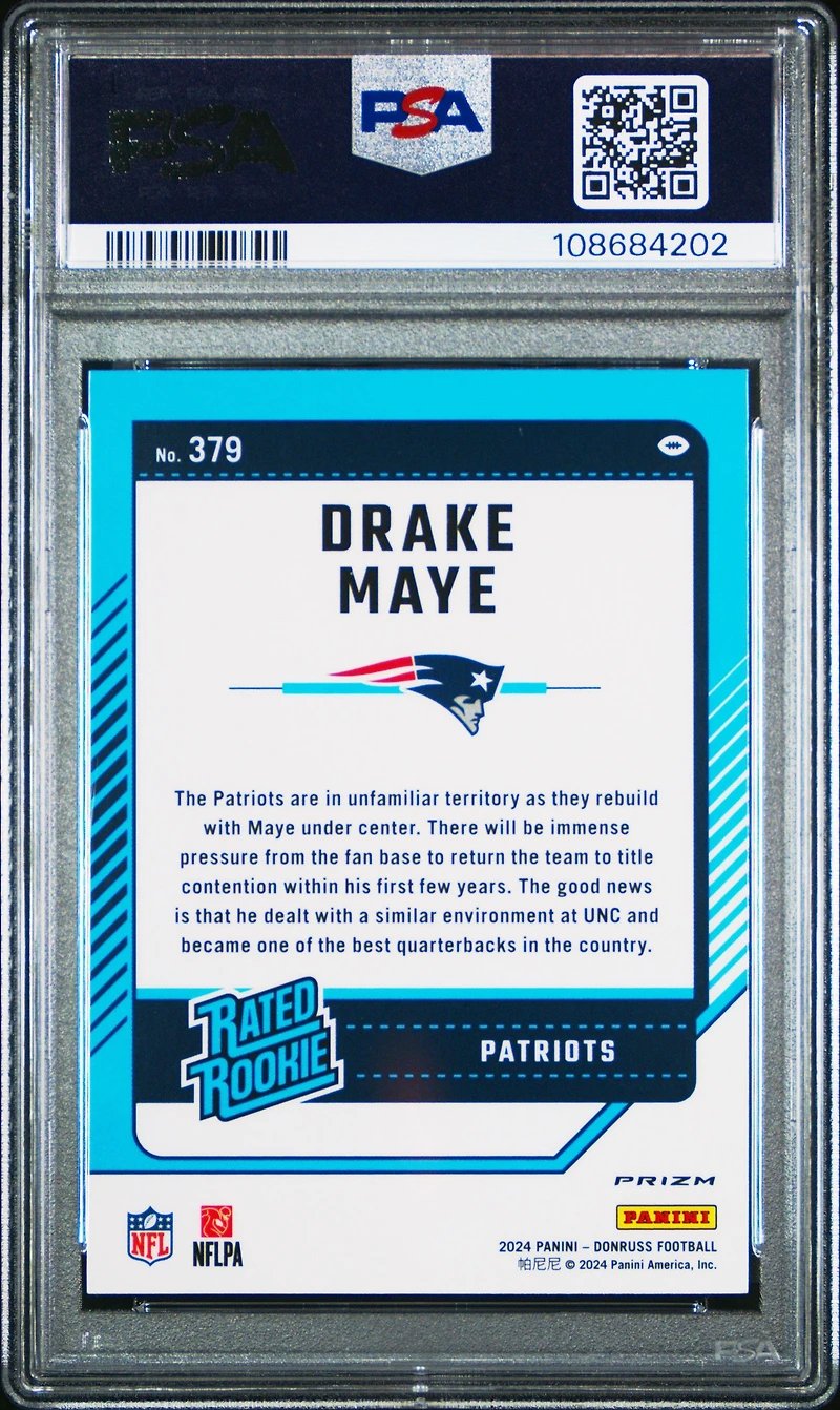 2024 Panini Donruss 379 Drake Maye Optic Preview-red Wave PSA