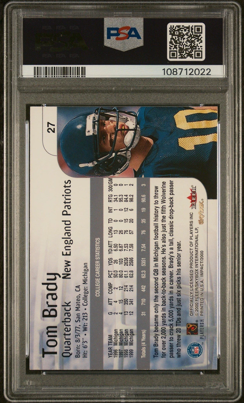 2000 Skybox Impact 27 Tom Brady PSA