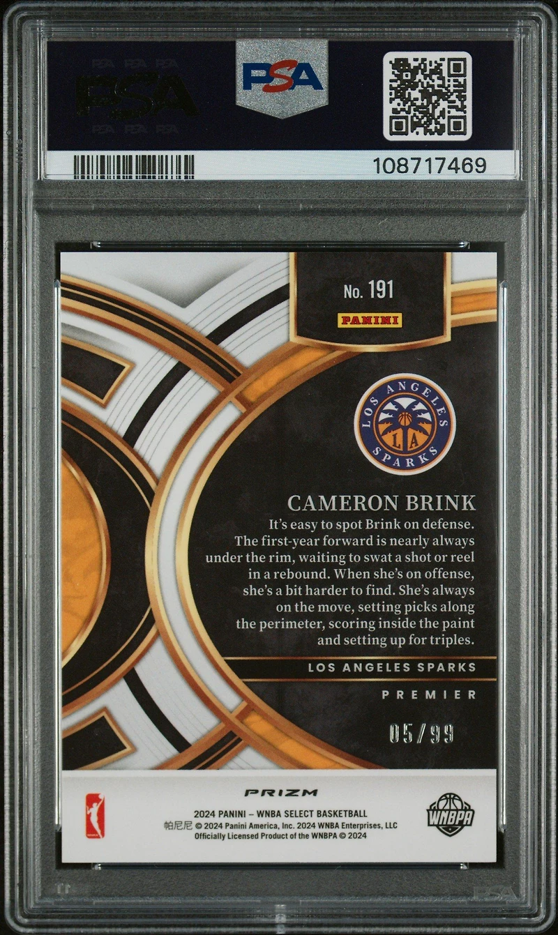 2024 Panini Select Wnba 191 Cameron Brink Pink & Purple Prizm PSA 10