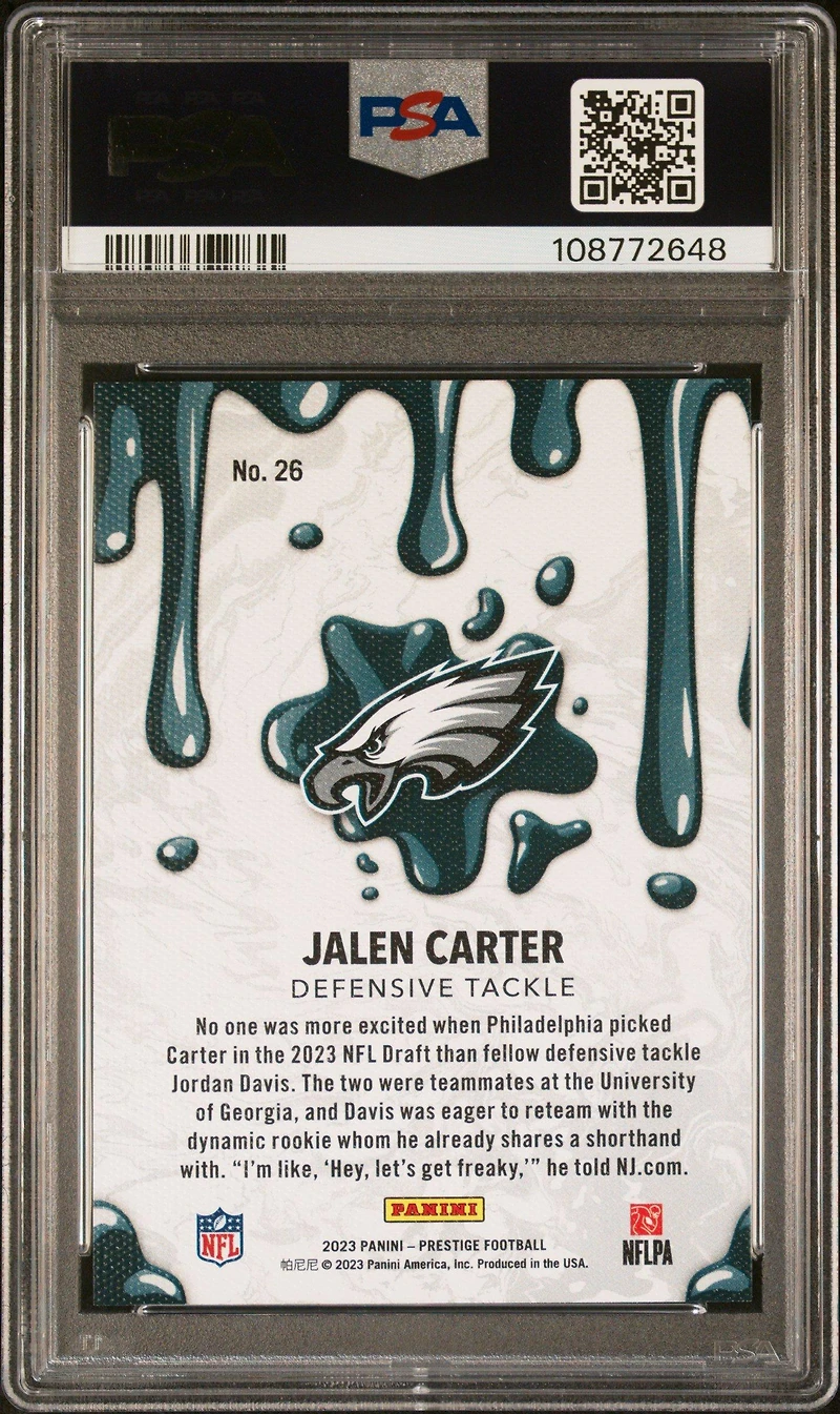 2023 Panini Prestige Nfl Drip 26 Jalen Carter PSA 10