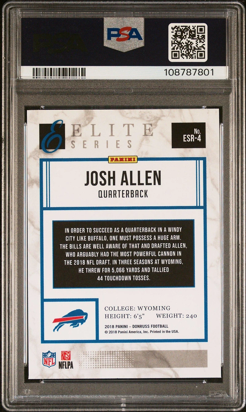 2018 Panini Donruss The Elite Series Rookies Esr4 Josh Allen PSA 10