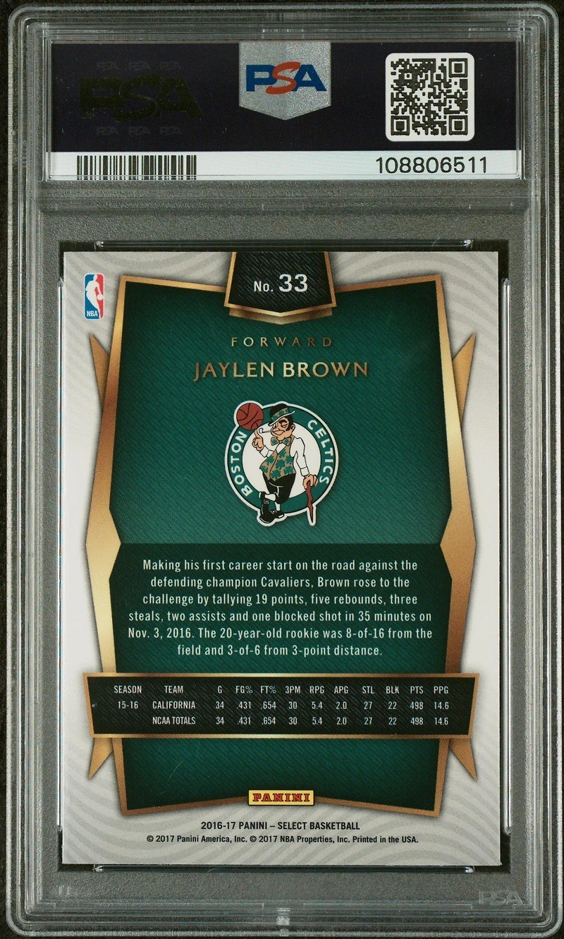 2016 Panini Select 33 Jaylen Brown PSA