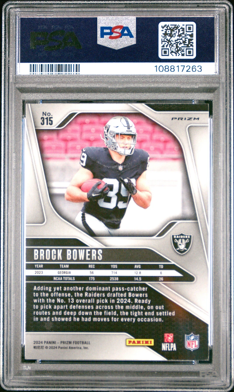 2024 Panini Prizm 315 Brock Bowers Lazer Prizm PSA 9