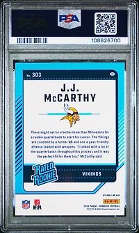 2024 Panini Donruss 303 Jj Mccarthy Optic Preview-red & Green PSA 10