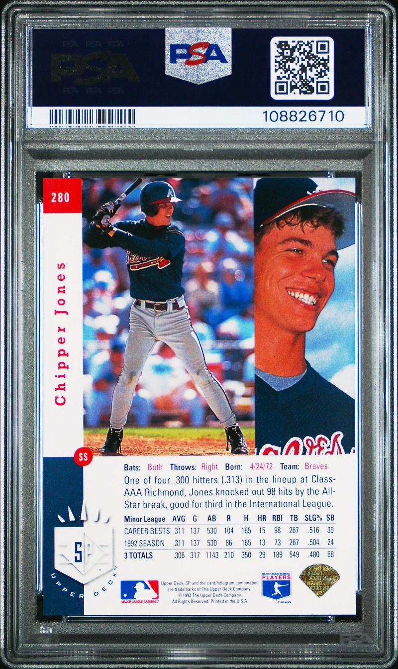 1993 Sp 280 Chipper Jones Foil PSA 9