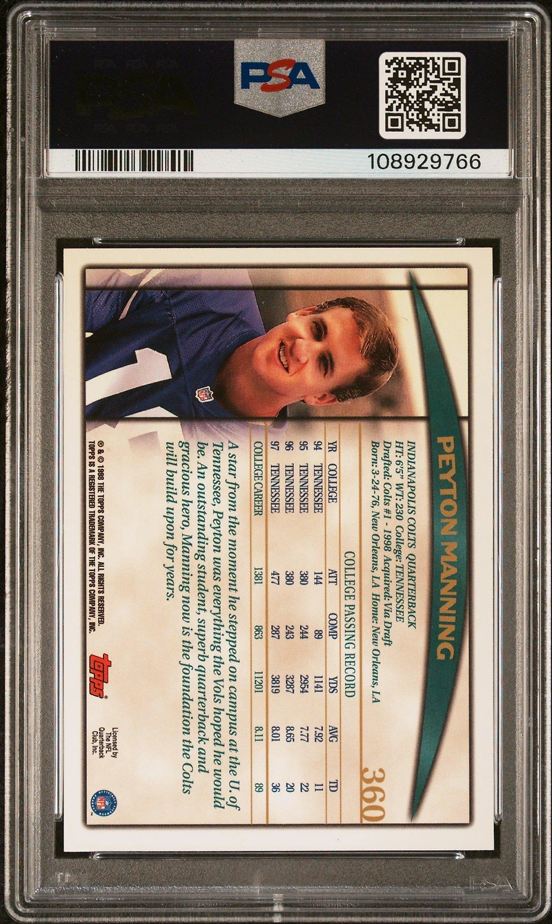 1998 Topps 360 Peyton Manning PSA