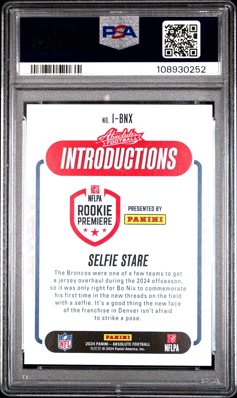 2024 Panini Absolute Introductions Ibnx Bo Nix PSA 9
