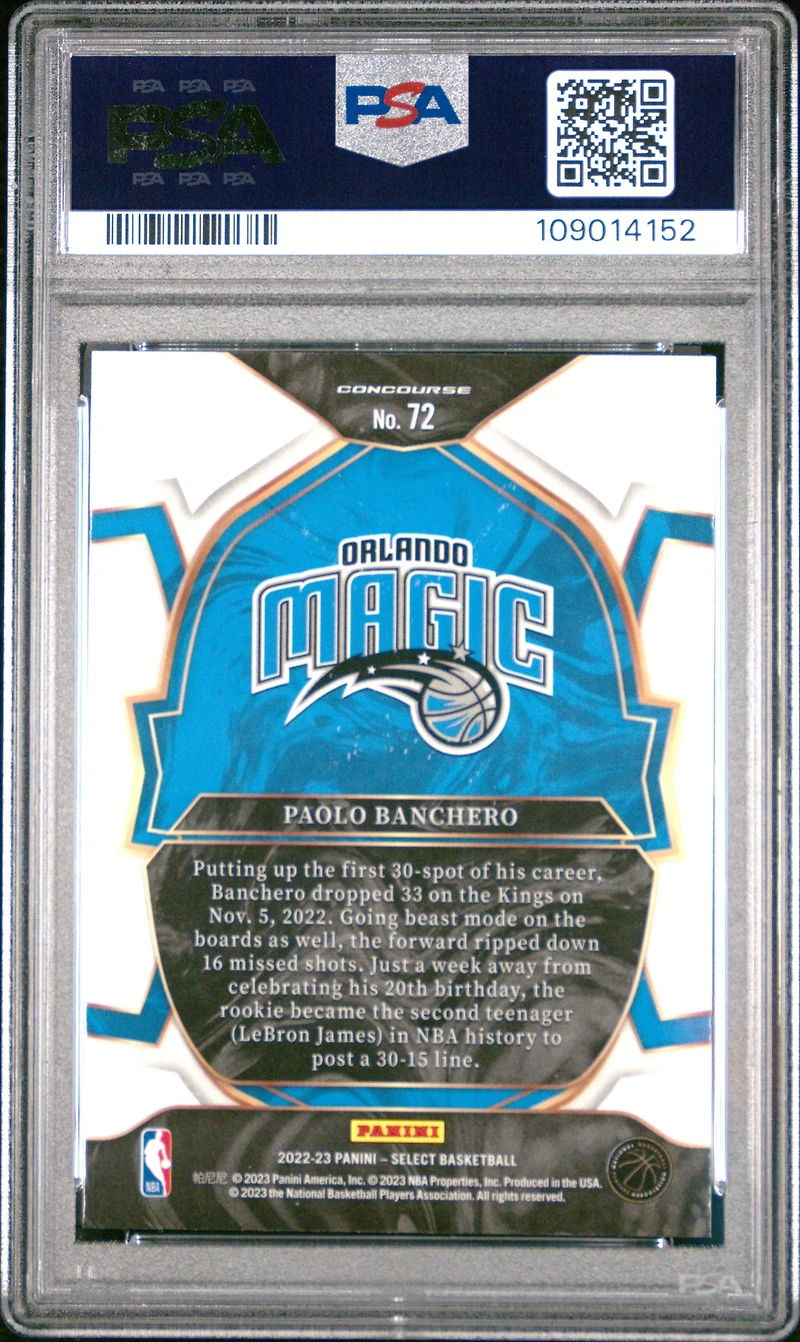2022 Panini Select 72 Paolo Banchero Blue PSA 10