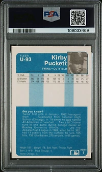 1984 Fleer Update U-93 Kirby Puckett PSA