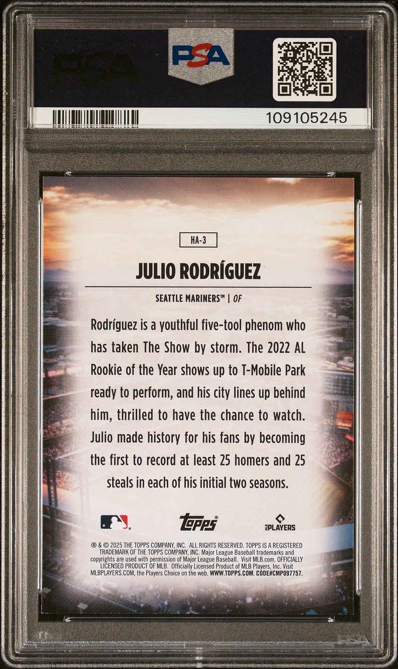 2025 Topps Home Field Advantage Ha3 Julio Rodriguez PSA 9