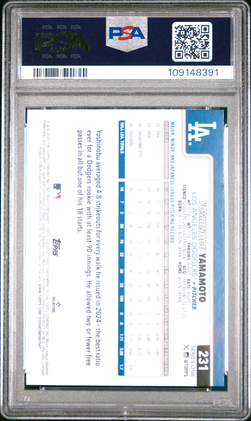 2025 Topps 231 Yoshinobu Yamamoto PSA 10