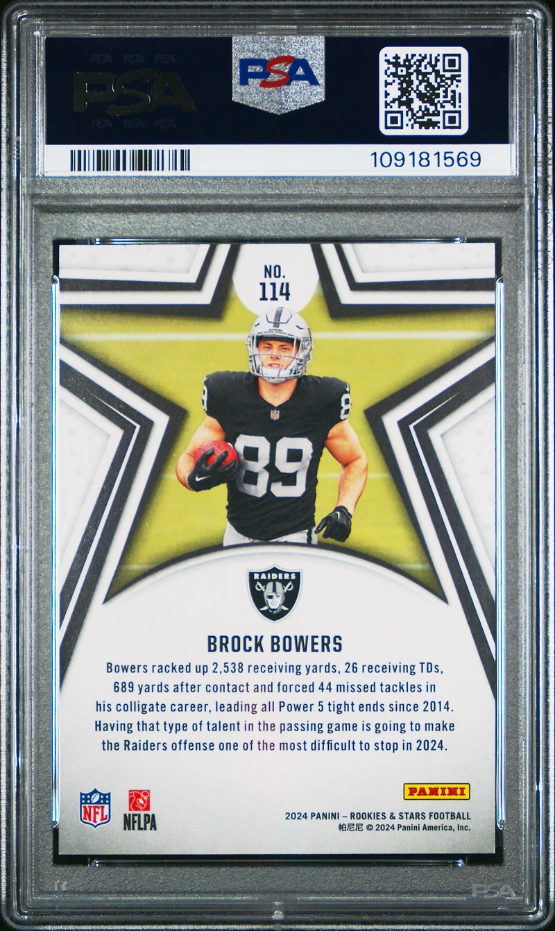 2024 Panini Rookies & Stars 114 Brock Bowers Purple PSA 10