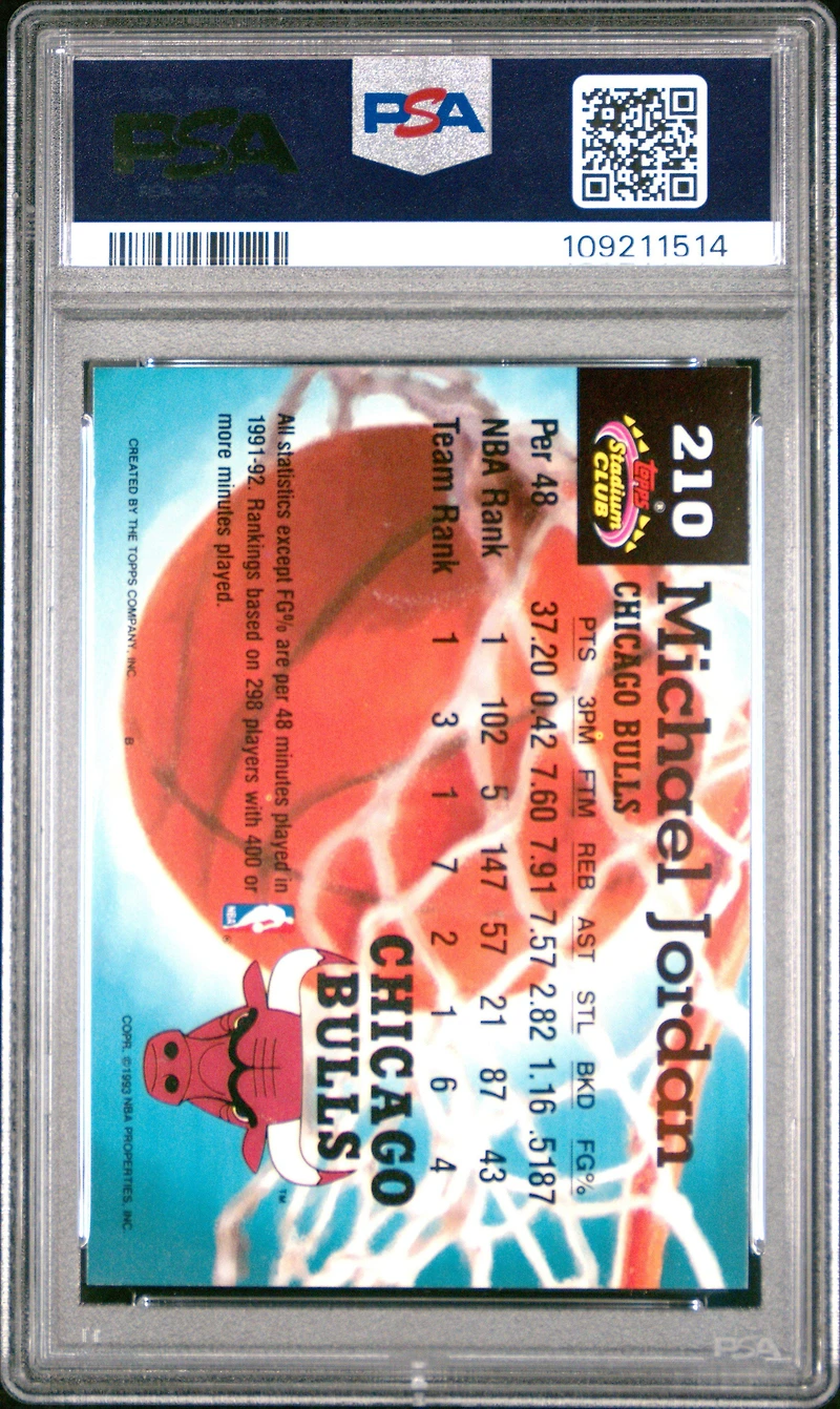 1992 Stadium Club 210 Michael Jordan PSA 9