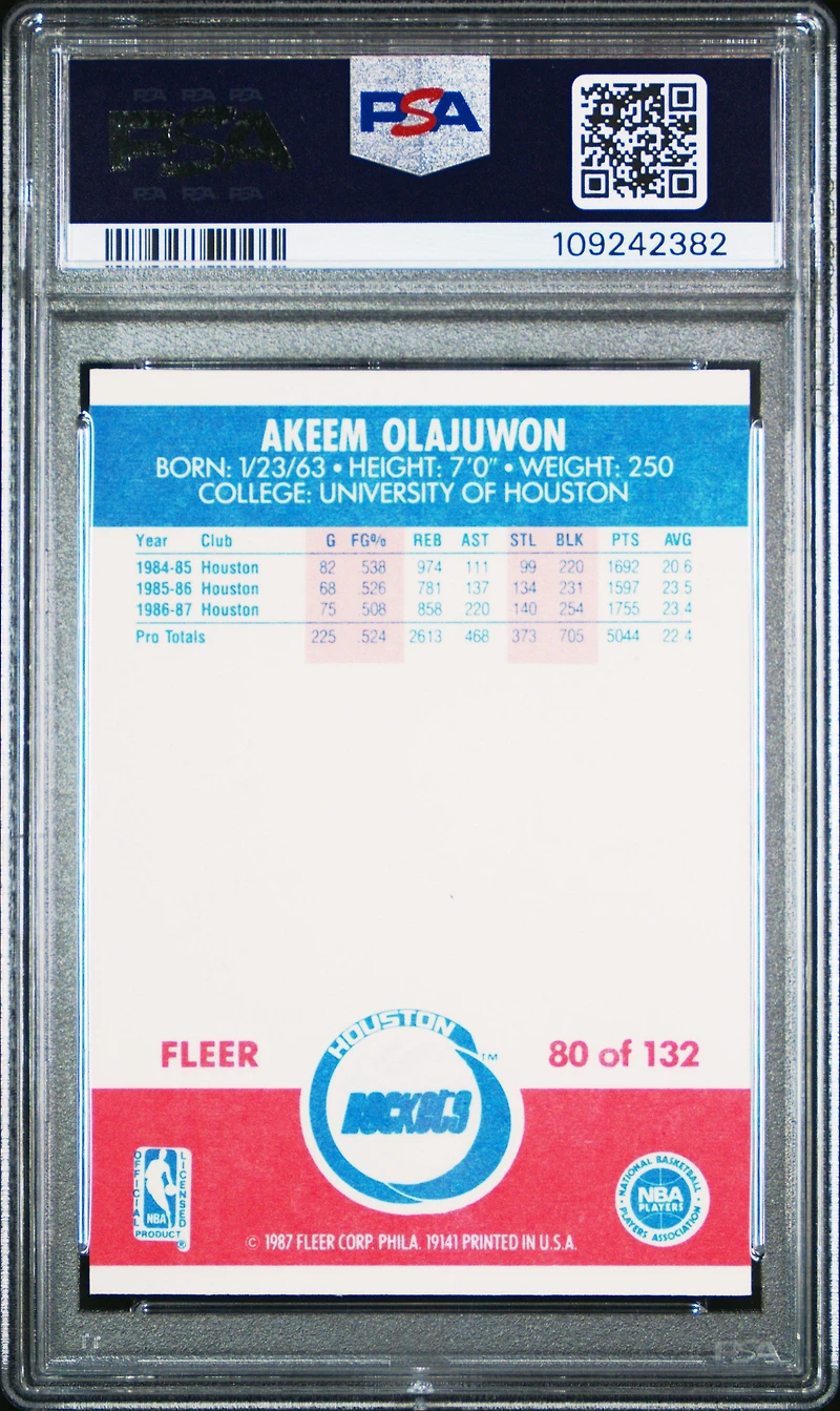 1987 Fleer 80 Akeem Olajuwon PSA 9