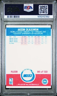 1987 Fleer 80 Akeem Olajuwon PSA 9