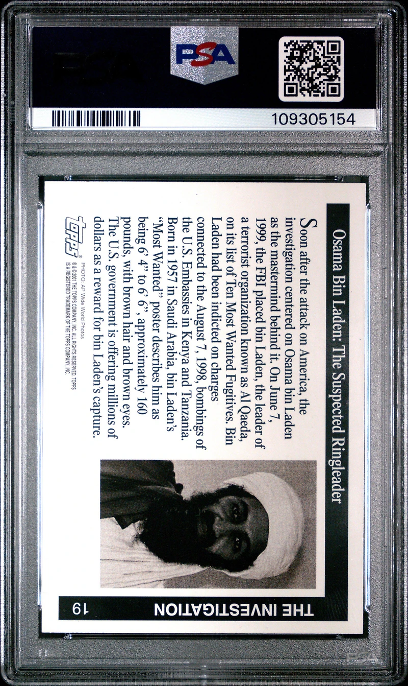 2001 Topps Enduring Freedom 19 Osama Bin Laden PSA 8