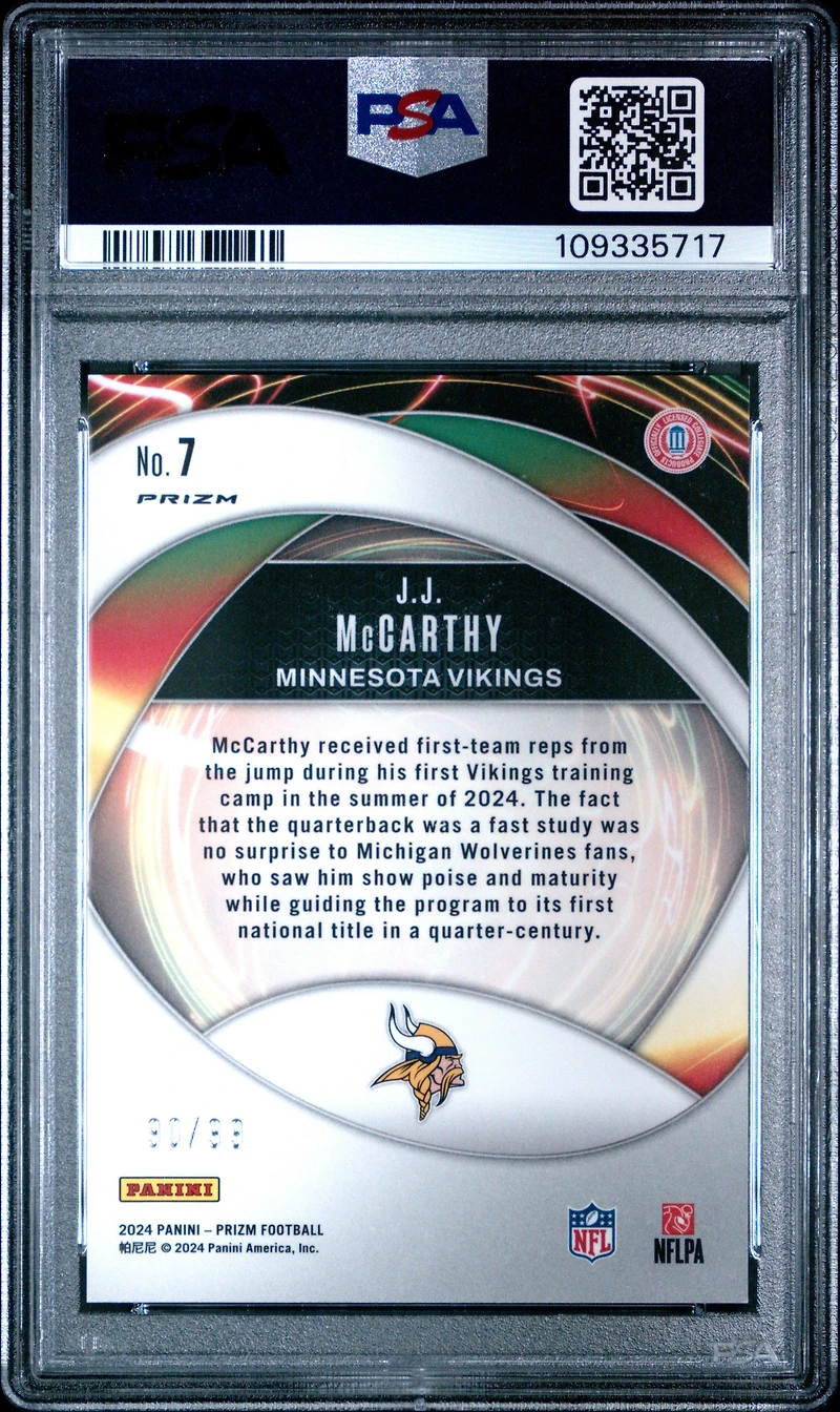 2024 Panini Prizm Portals 7 Jj Mccarthy Blue Ice PSA 10