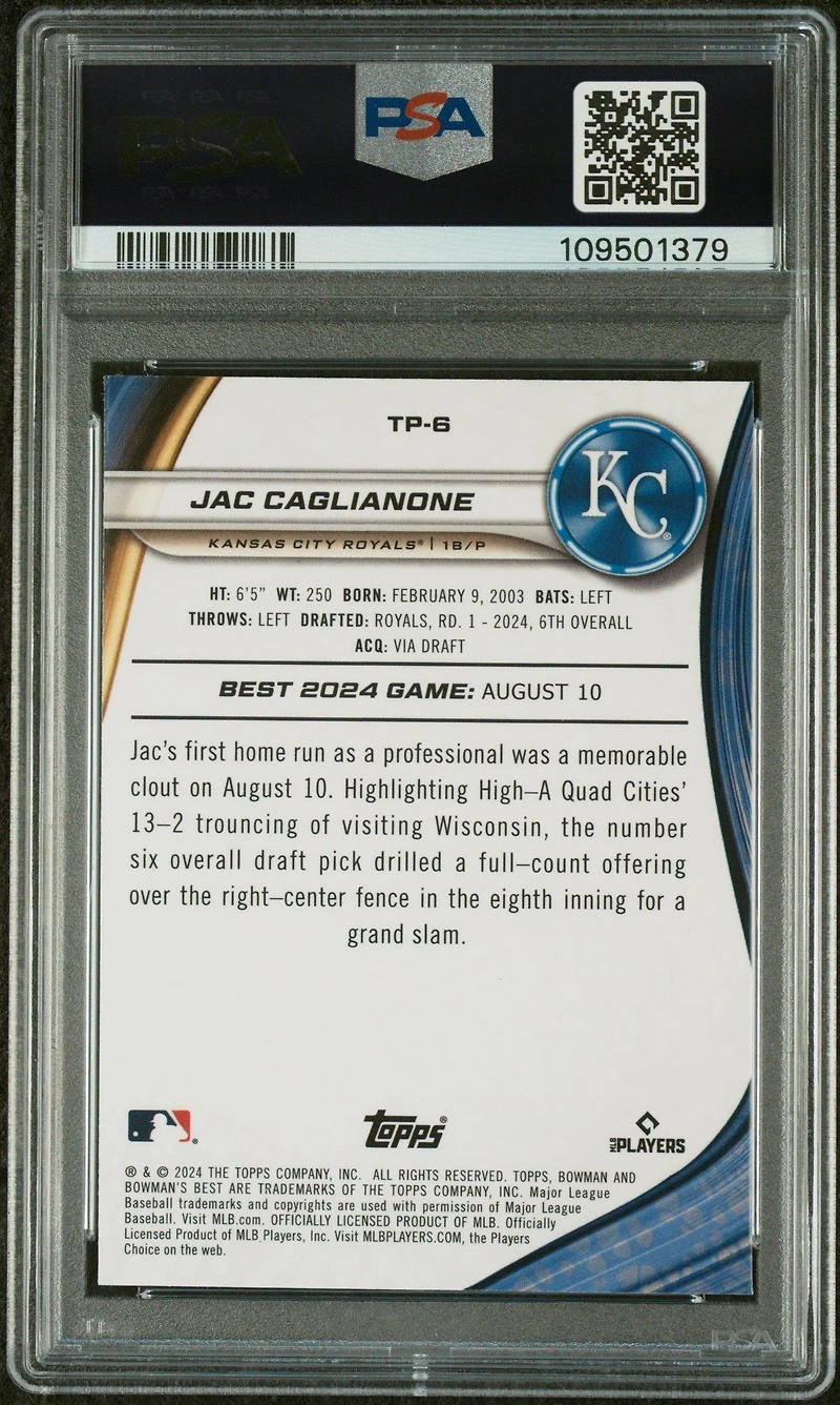 2024 Bowman's Best Top Prospects Tp6 Jac Caglianone PSA 10