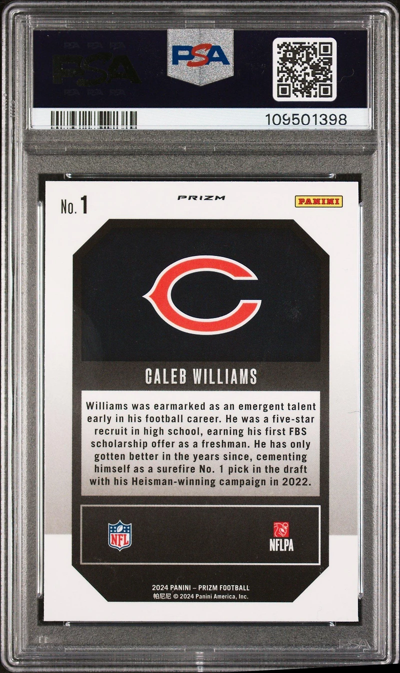 2024 Panini Prizm Emergent 1 Caleb Williams Green Ice PSA 10