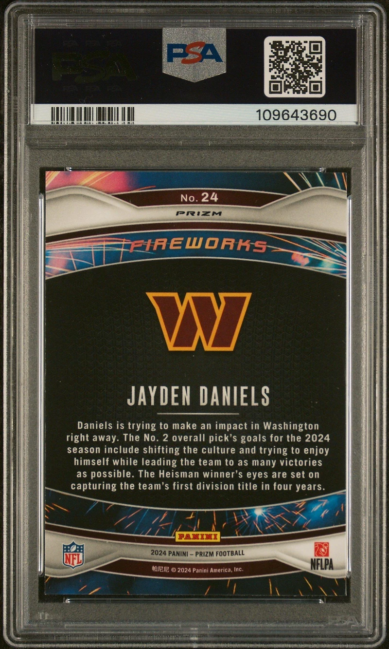 2024 Panini Prizm Fireworks 24 Jayden Daniels Green Ice PSA 10