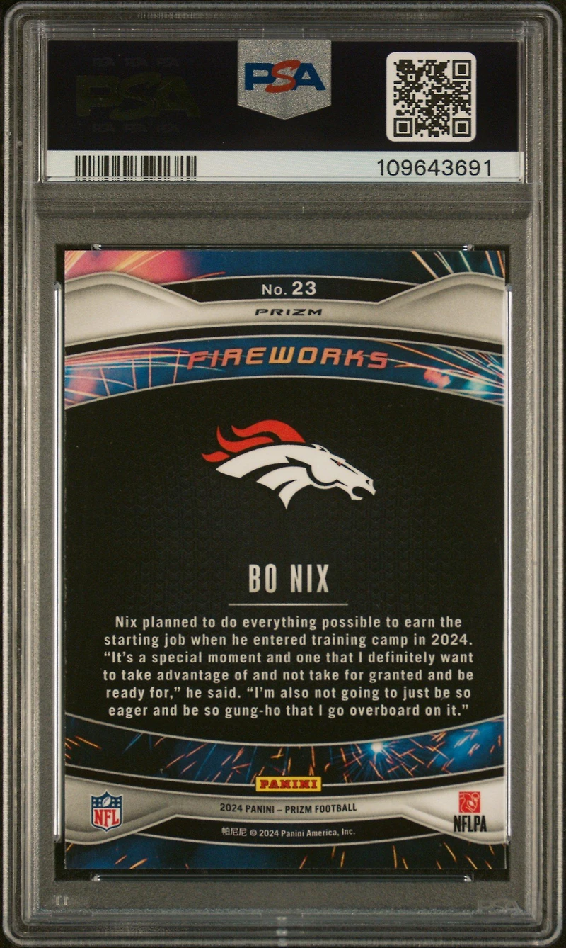 2024 Panini Prizm Fireworks 23 Bo Nix Green Ice PSA 10