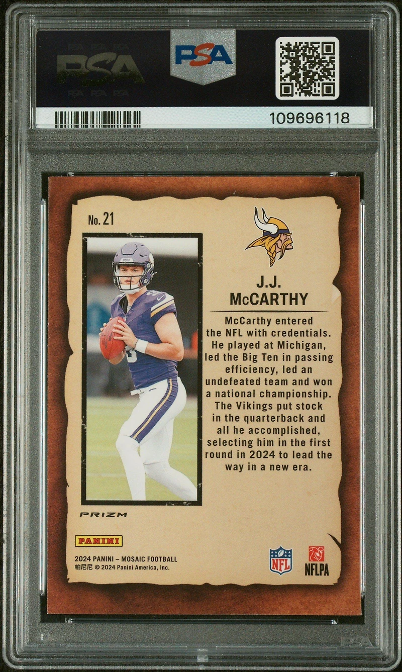 2024 Panini Mosaic Notoriety 21 Jj Mccarthy Mosaic PSA 10